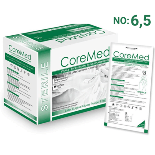 CoreMed Steril Pudrasız Cerrahi Eldiven 6.5 | Tekli Paket – 1 Çift