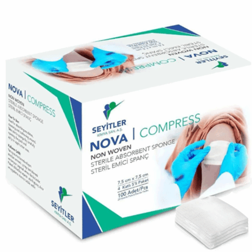 NOVA COMPRESS Steril Non-Woven Spanç 7,5x7,5 cm 4 Katlı | 100’lü Kutu