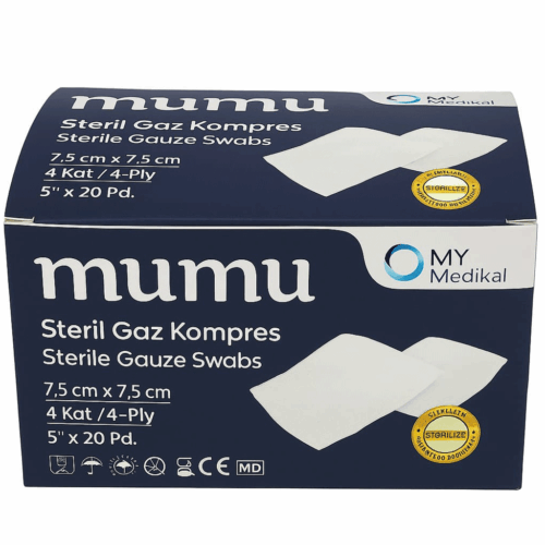MUMU Steril Spanç 7.5x7.5 cm 4 Kat 100 Adet | Steril Medikal Spanç