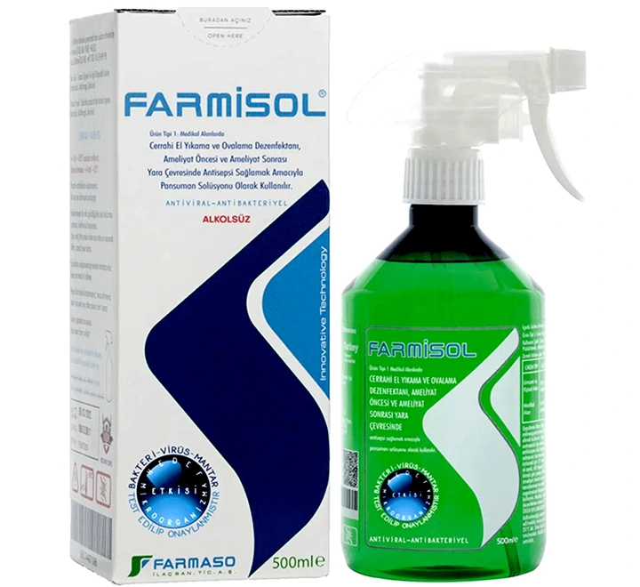 Farmisol 500 ml Alkolsüz Antiseptik Solüsyon – Cerrahi El ve Cilt Antiseptiği