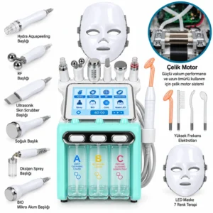 Hydrafacial 8 in 1 Profesyonel Cilt Bakım Cihazı – LED Maskeli ve Çelik Motorlu